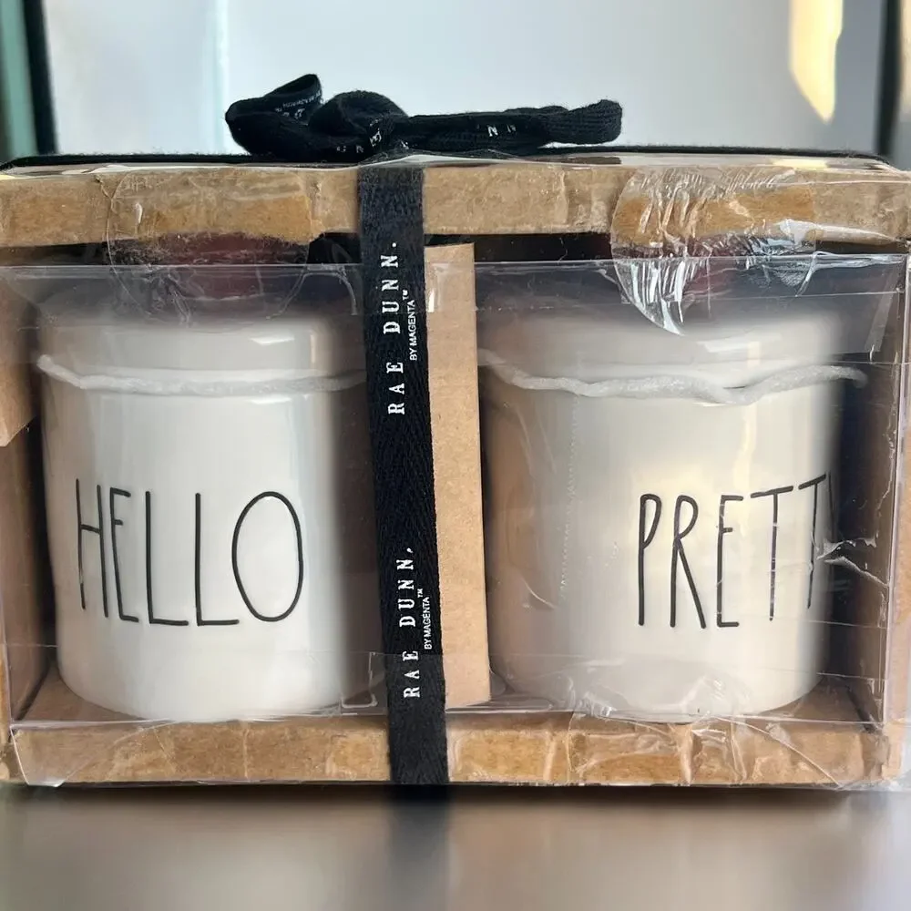 Rae Dunn Hello Pretty 2 Small Canister With Red Heart Knob